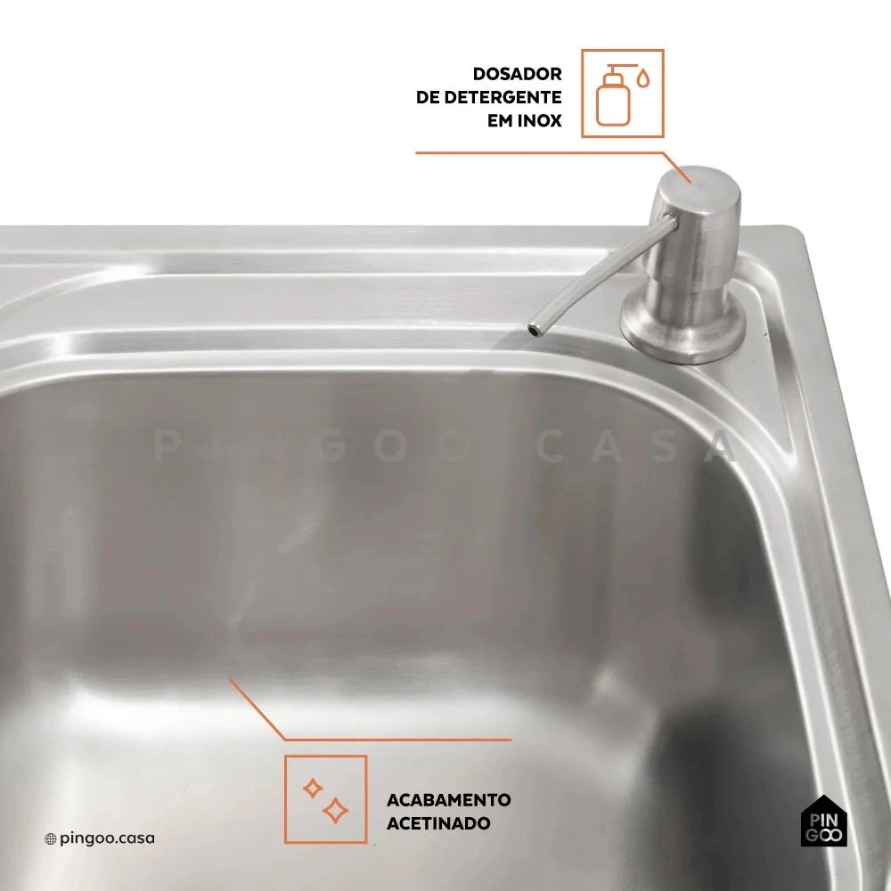 Kit Cuba para Cozinha Gourmet Pia Dupla Aço Inox com Acessórios Tábua de Corte Lixeira 5L Ticunas e Torneira Monocomando Gourmet Munim Prata