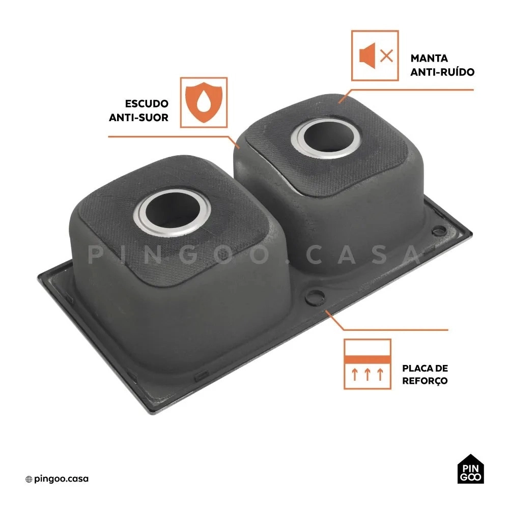 Kit Cuba para Cozinha Gourmet Pia Dupla Aço Inox com Acessórios Tábua de Corte Lixeira 5L Ticunas e Torneira Monocomando Gourmet Munim Prata