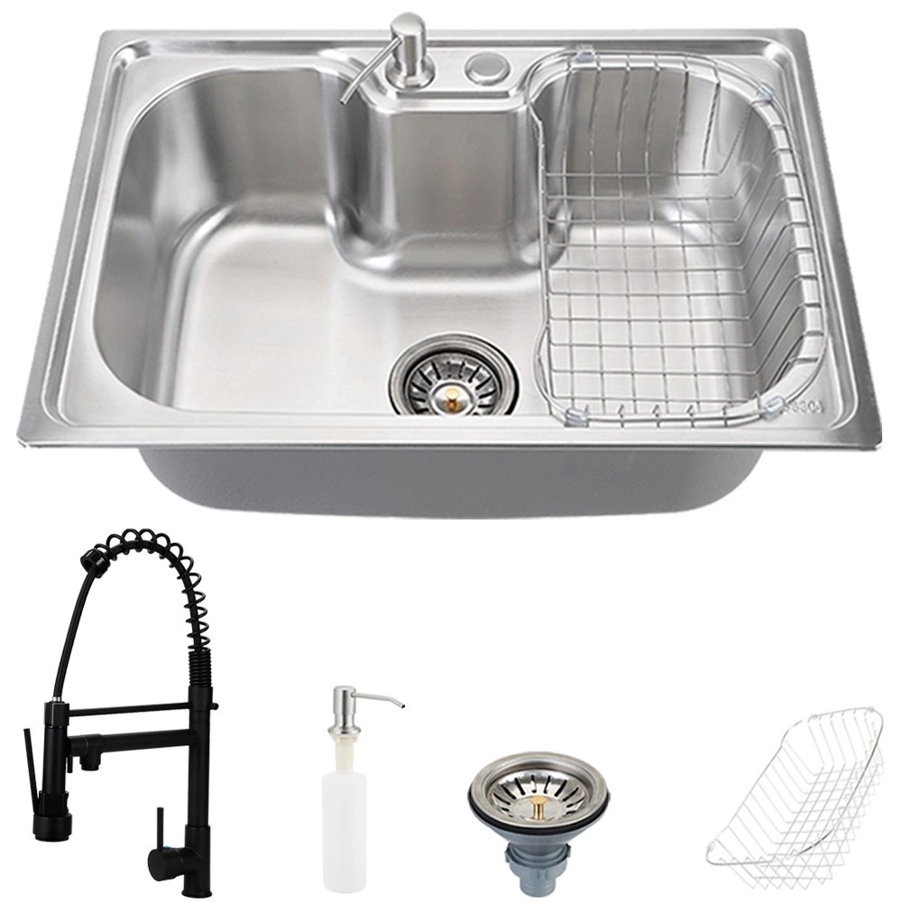 Kit Cuba para Cozinha Pia com Acessórios Carajás e Torneira Monocomando Gourmet Munim - Prata e Preto