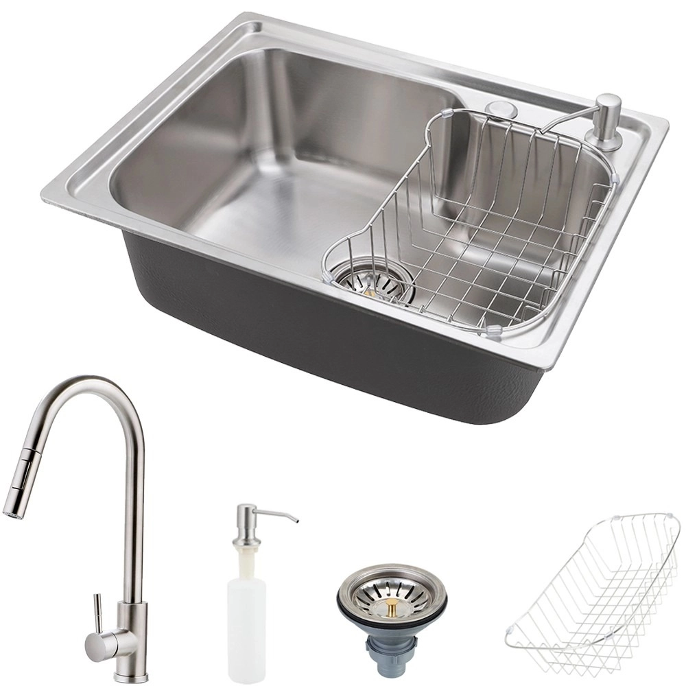 Kit Cuba para Cozinha Pia com Acessórios Matis e Torneira Monocomando Gourmet Iriri  Prata Escovado
