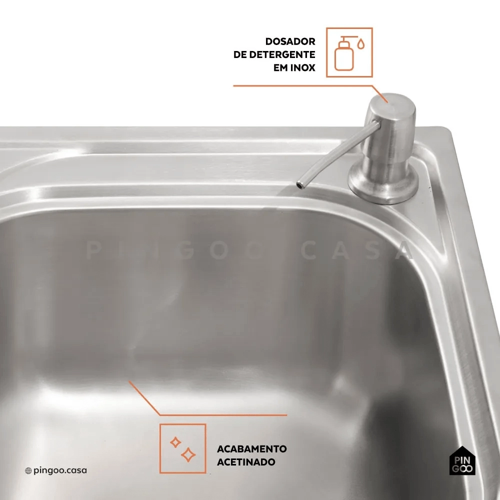 Kit Cuba para Cozinha Pia Dupla com Acessórios Ticunas e Torneira Monocomando Gourmet Iriri Prata