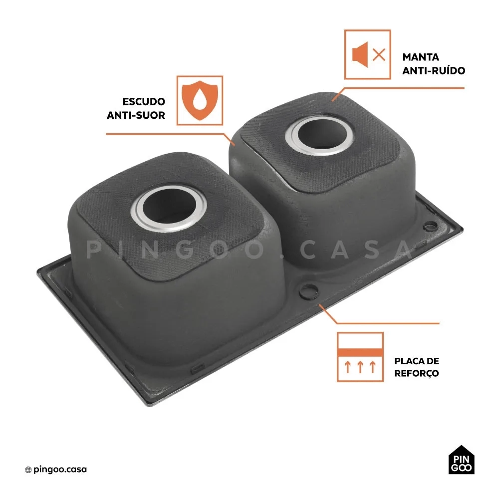 Kit Cuba para Cozinha Pia Dupla com Acessórios Ticunas e Torneira Monocomando Gourmet Iriri Prata