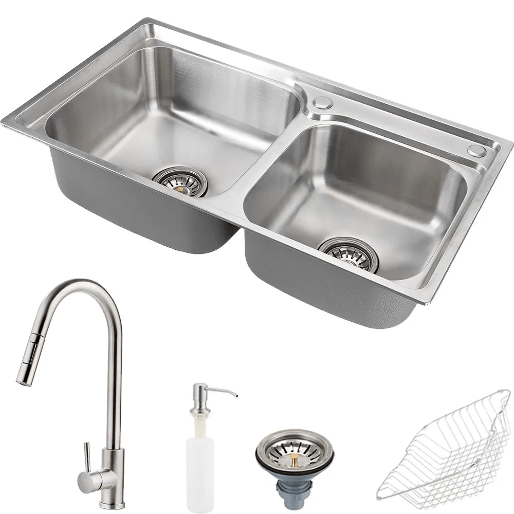 Kit Cuba para Cozinha Pia Dupla com Acessórios Ticunas e Torneira Monocomando Gourmet Iriri Prata