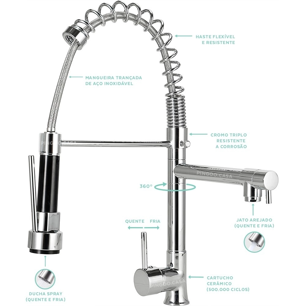 Kit Cuba para Cozinha Pia Dupla em Aço Inox com Acessórios com Lixeira Nukini e Torneira Gourmet Munim Prata