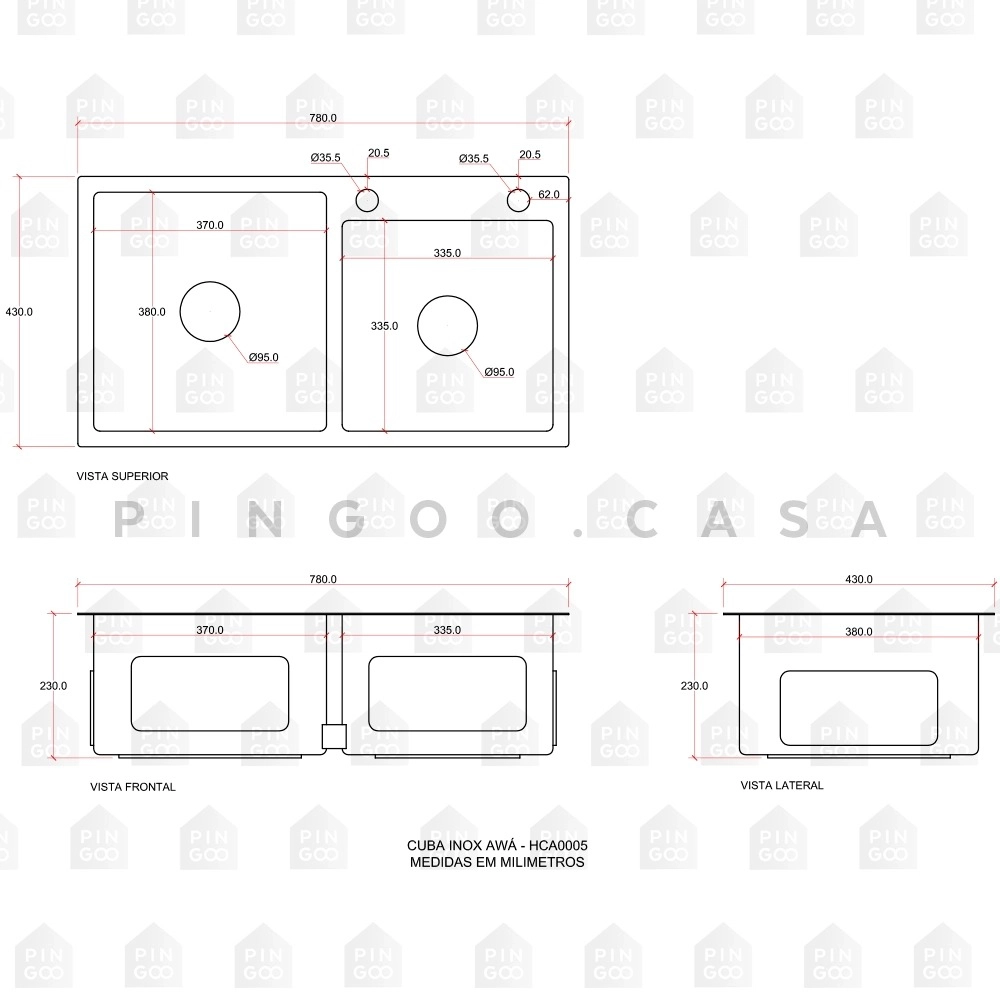 Kit Cuba para Cozinha Pia Dupla em Aço Inox com Acessórios e Tábua de Corte Awá Dourado