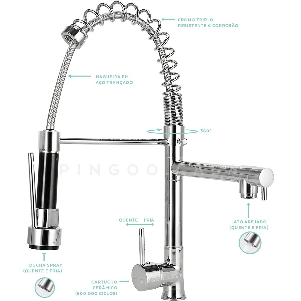 Kit Cuba para Cozinha Pia Dupla em Aço Inox Nukini com Acessórios Lixeira e Tábua de Corte e Torneira Gourmet Munim Prata
