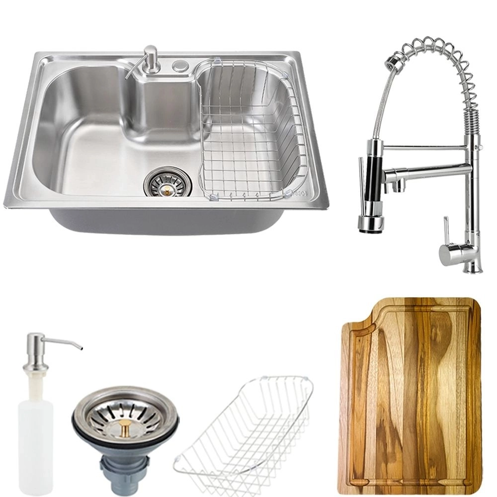 Kit Cuba para Cozinha Pia Inox Com Acessórios e Tábua Carajás e Torneira Gourmet Monocomando Munim Prata