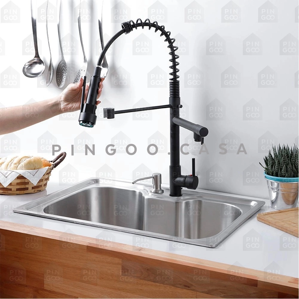Kit Cuba para Cozinha Pia Inox Com Acessórios e Tábua Carajás e Torneira Gourmet Monocomando Munim - Prata e Preto