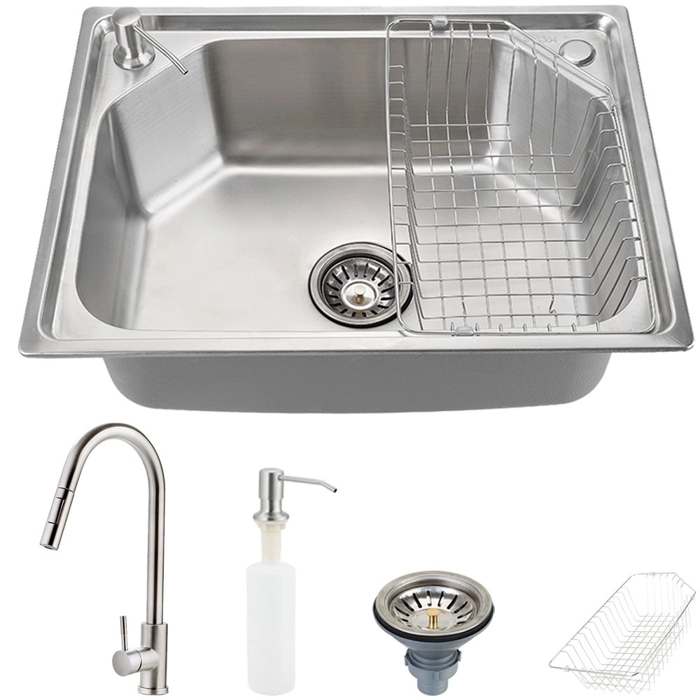 Kit Cuba para Cozinha Pia Inox Com Acessórios Guarani e Torneira Monocomando Gourmet Extensível  Iriri Prata