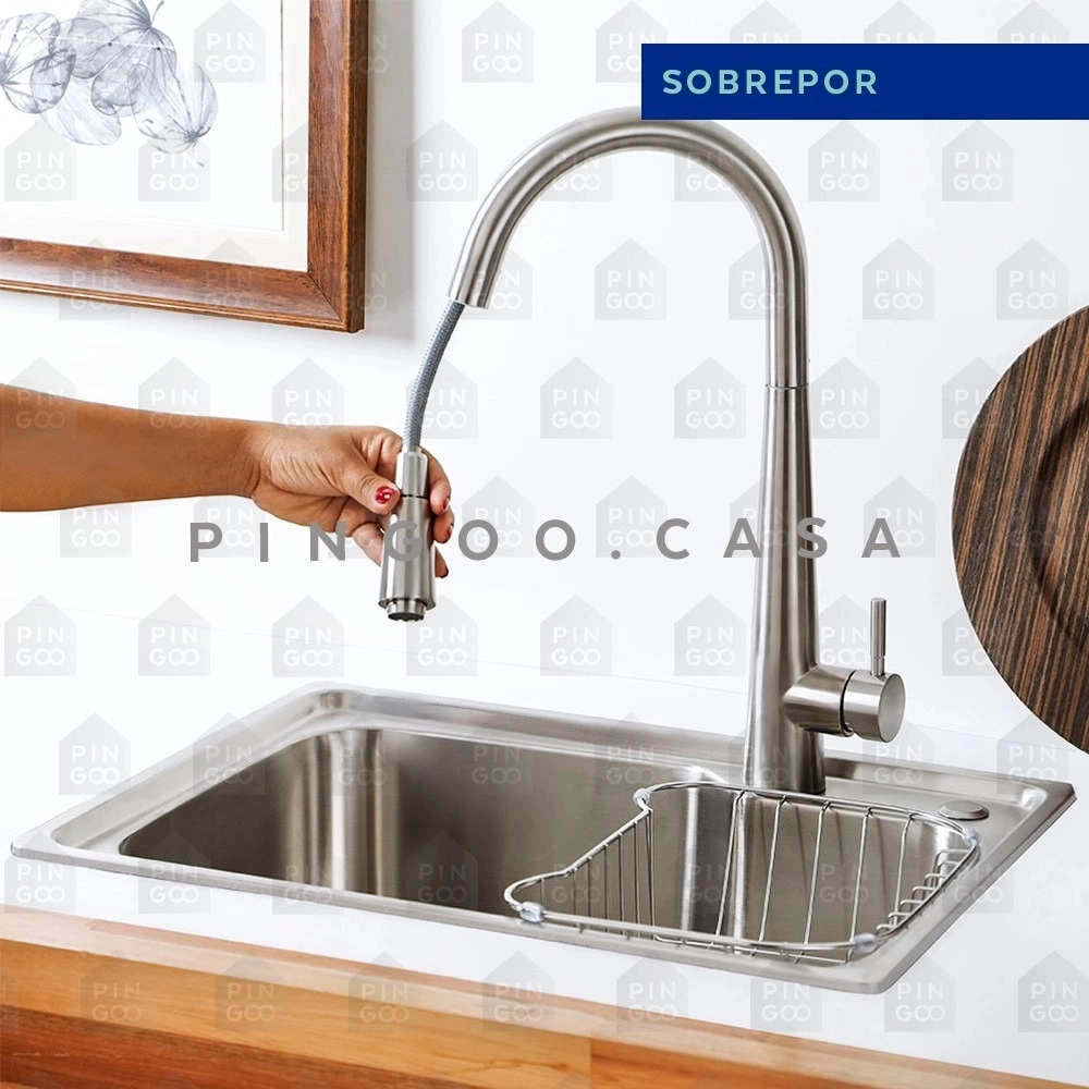 Kit Cuba para Cozinha Pia Inox Matis com Acessórios e Tábua de Corte Prata Escovado