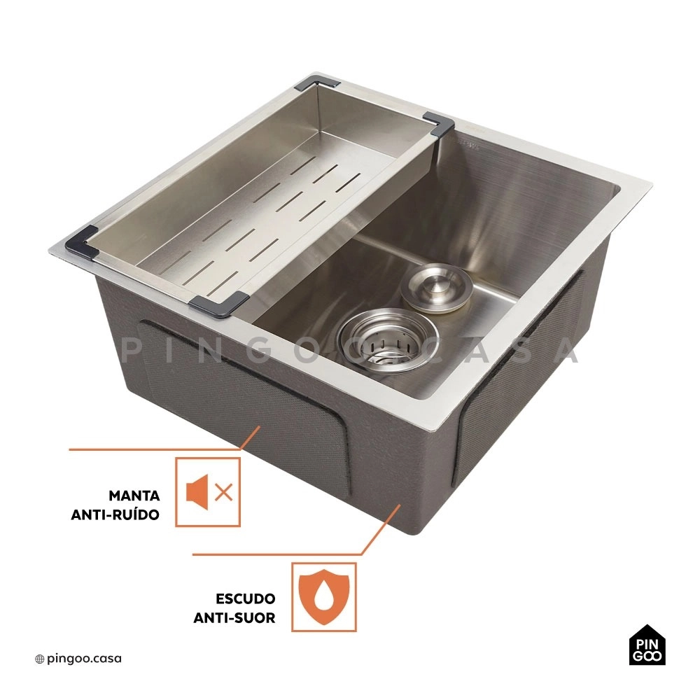 Kit Cuba para Cozinha Terena 44 cm e Torneira Misturador Monocomando em Aço Inox Iriri - Prata