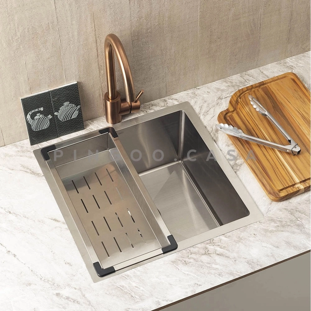 Kit Cuba para Cozinha Terena 44 cm e Torneira Misturador Monocomando em Aço Inox Iriri - Prata