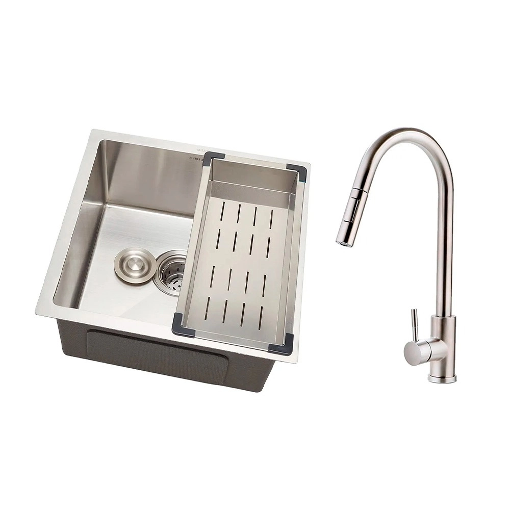 Kit Cuba para Cozinha Terena 44 cm e Torneira Misturador Monocomando em Aço Inox Iriri - Prata