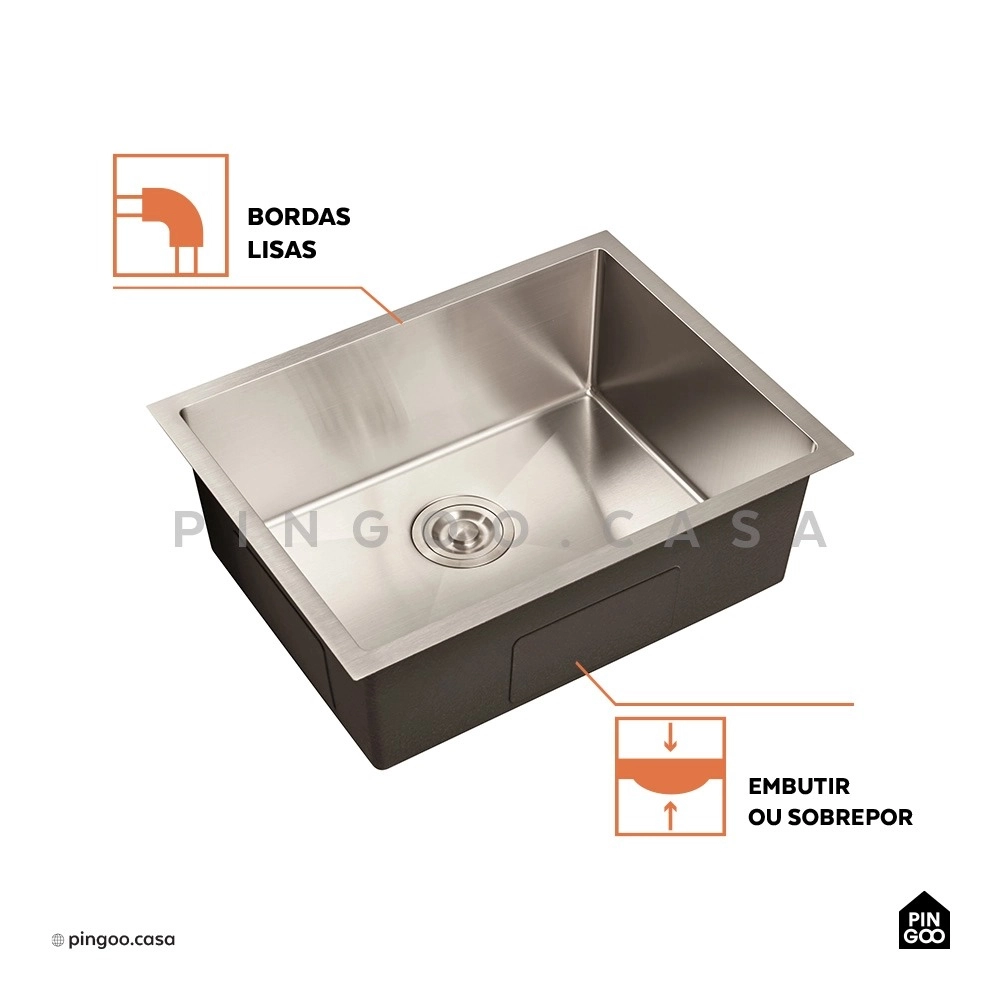 Kit Cuba para Cozinha Terena 58 cm e Torneira Misturador Monocomando em Aço Inox Iriri - Prata