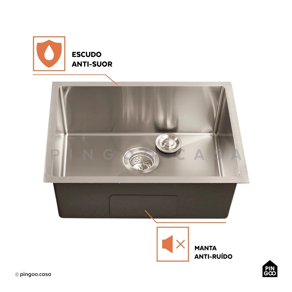 Kit Cuba para Cozinha Terena 58 cm e Torneira Misturador Monocomando em Aço Inox Iriri - Prata
