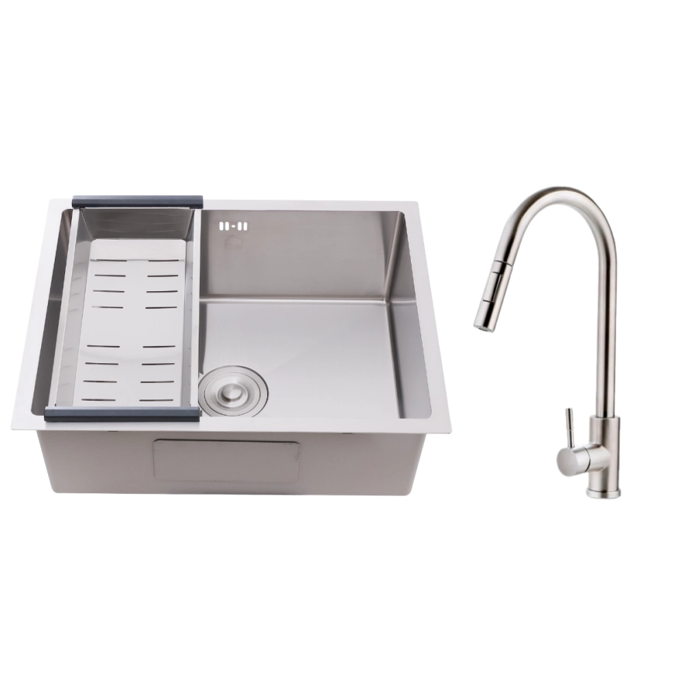 Kit Cuba para Cozinha Terena 58 cm e Torneira Misturador Monocomando em Aço Inox Iriri - Prata