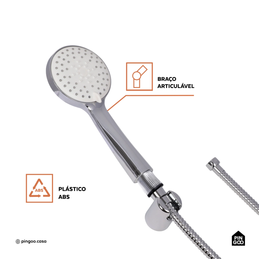 Kit Chuveiro Redondo de Parede Macaé com Desviador Mundaú e Ducha Manual Guará Pingoo.casa - Prata