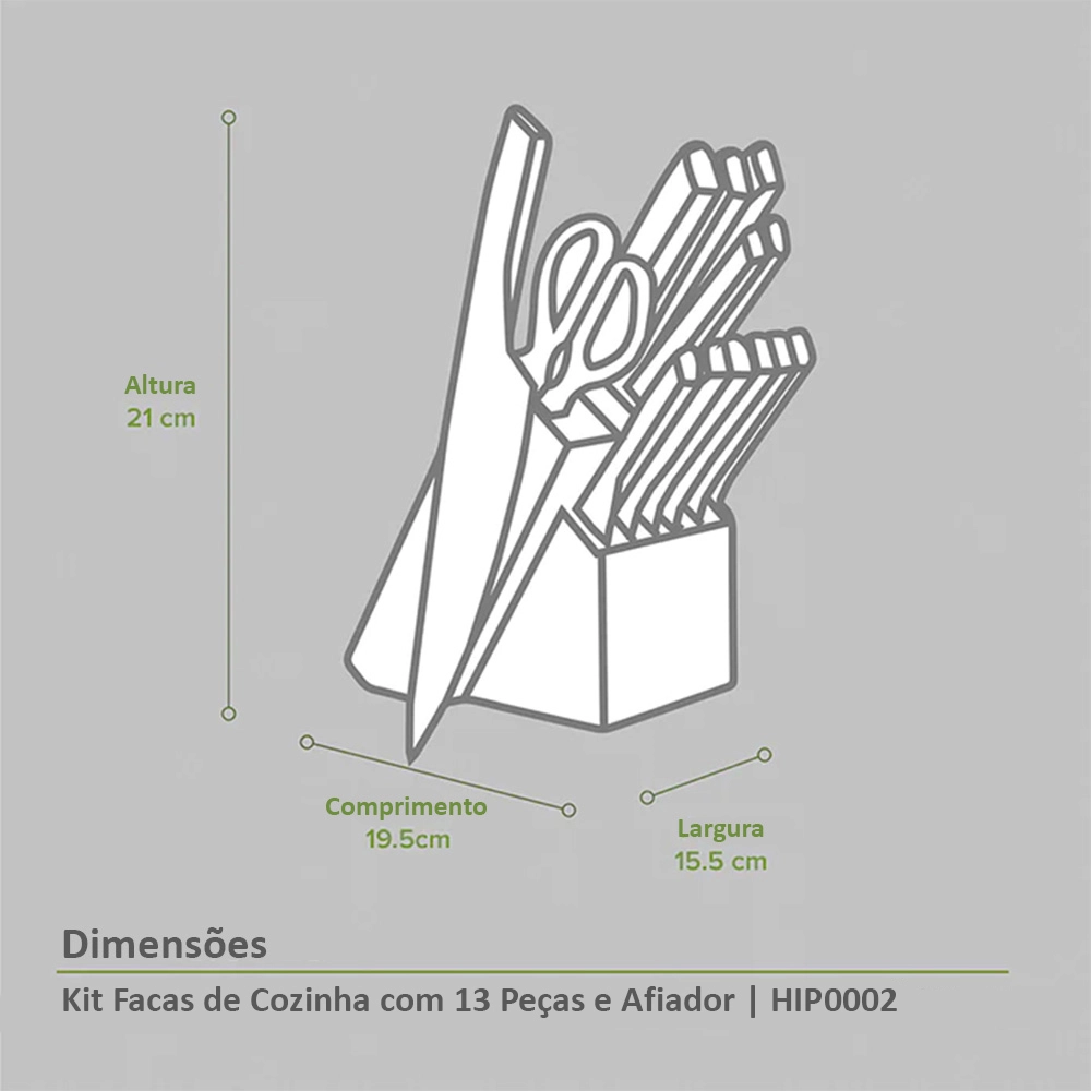 Kit Facas de Cozinha com 13 Peças e Afiador Avera