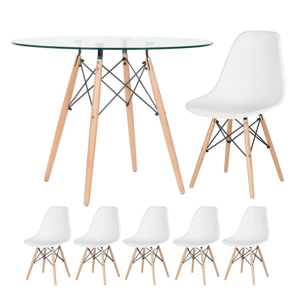Kit - Mesa de vidro Eames 100 cm + 5 cadeiras Eiffel DSW branco Kit - Mesa de vidro Eames 100 cm + 5 cadeiras Eiffel DSW branco