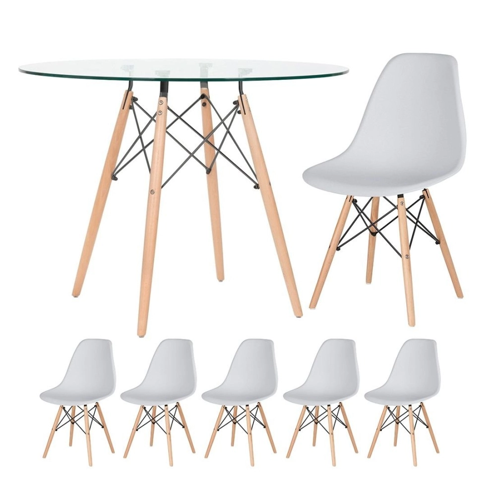 Kit - Mesa de vidro Eames 100 cm + 5 cadeiras Eiffel DSW cinza claro Kit - Mesa de vidro Eames 100 cm + 5 cadeiras Eiffel DSW cinza claro
