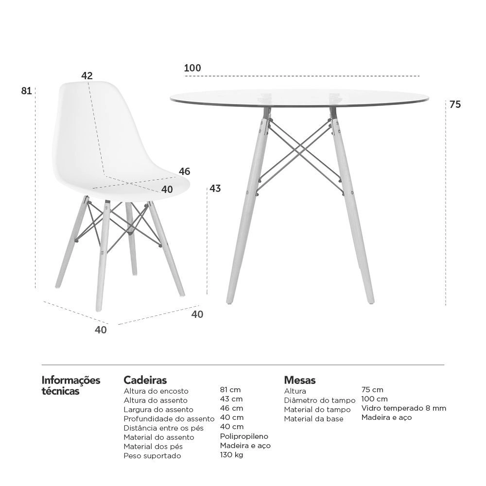 Kit - Mesa de vidro Eames 100 cm + 5 cadeiras Eiffel DSW cinza claro Kit - Mesa de vidro Eames 100 cm + 5 cadeiras Eiffel DSW cinza claro