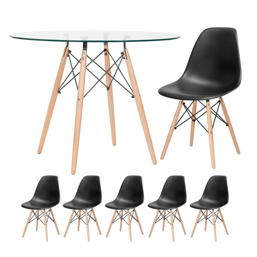 Kit - Mesa de vidro Eames 100 cm + 5 cadeiras Eiffel DSW preto Kit - Mesa de vidro Eames 100 cm + 5 cadeiras Eiffel DSW preto