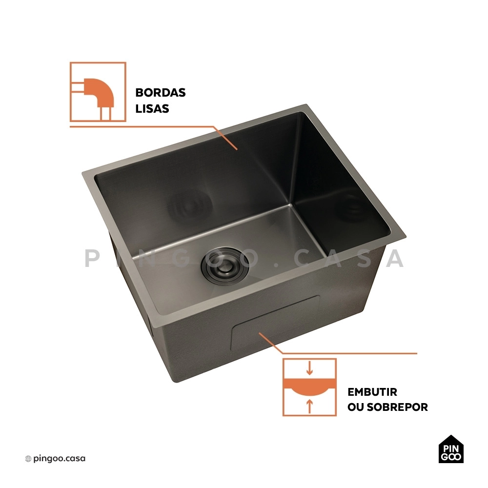 Kit Tanque Aço Inox 304 e Tábua de Apoio Manaxos Preto