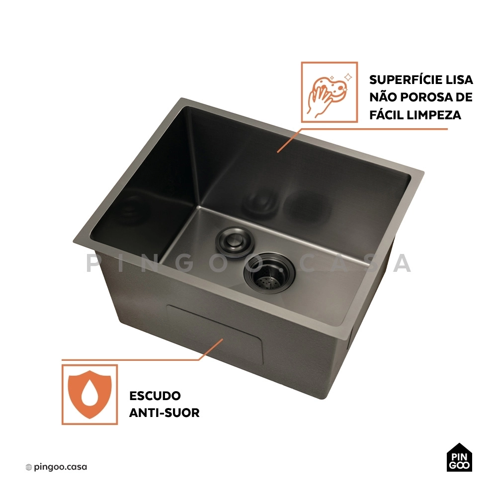 Kit Tanque Aço Inox 304 e Tábua de Apoio Manaxos Preto