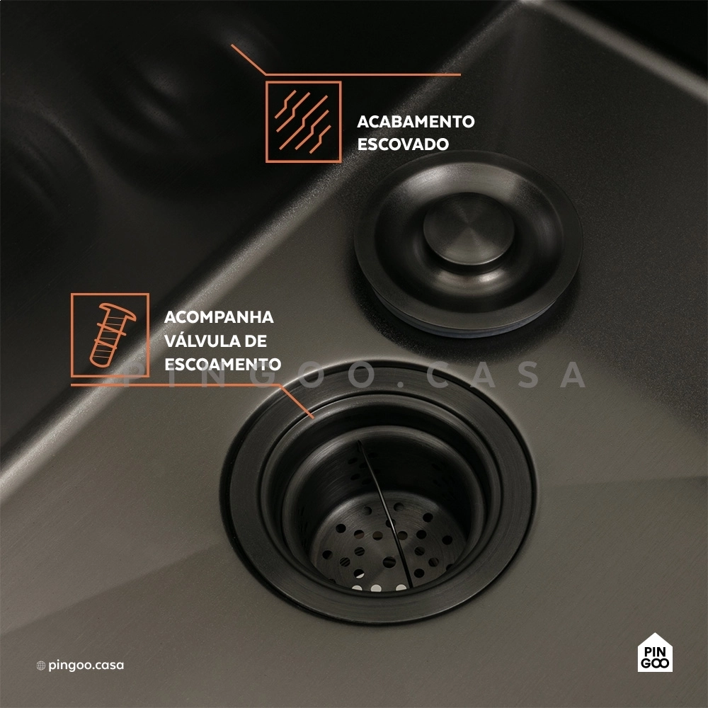Kit Tanque Aço Inox 304 e Tábua de Apoio Manaxos Preto