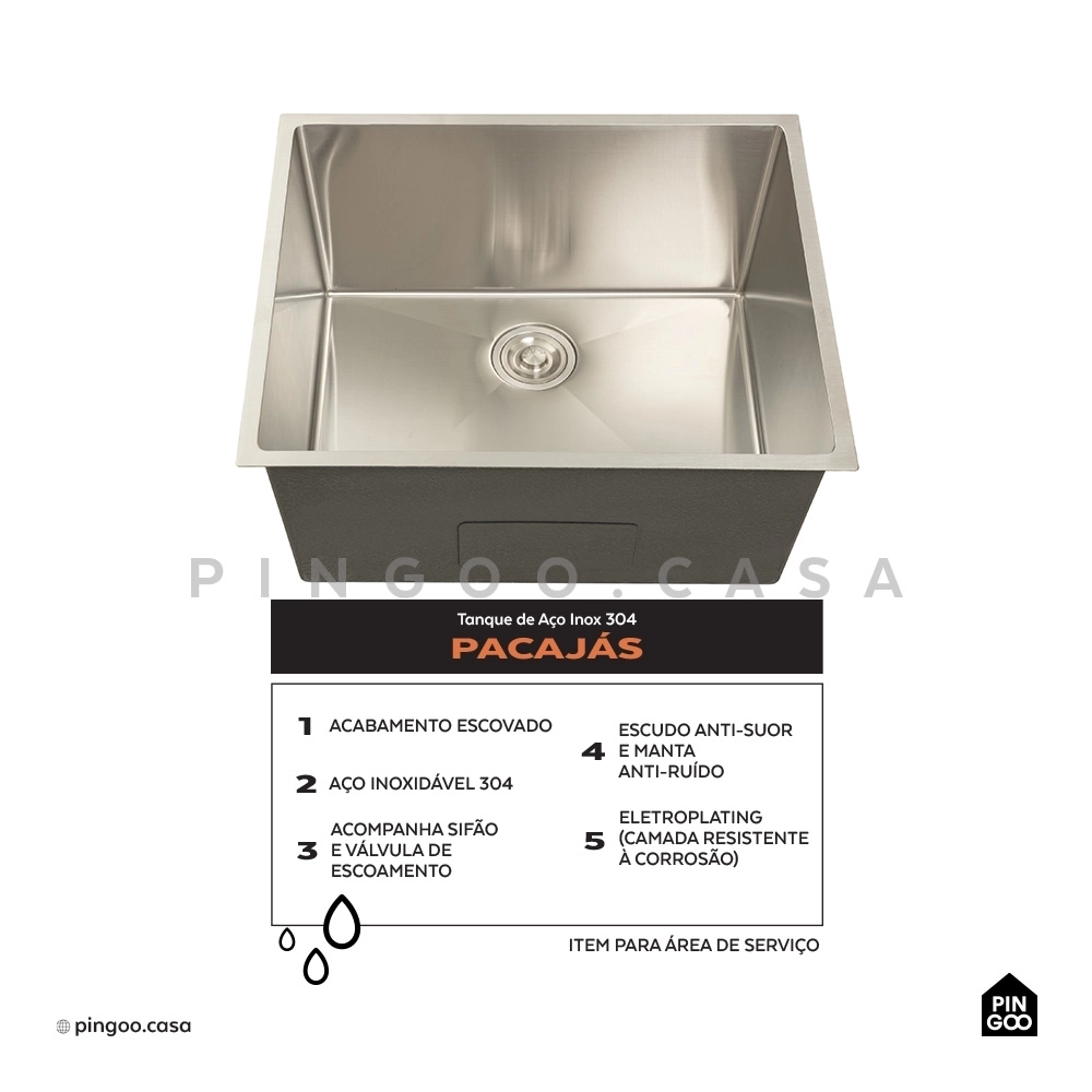 Kit Tanque Aço Inox 304 e Tábua de Apoio Pacajás Prata