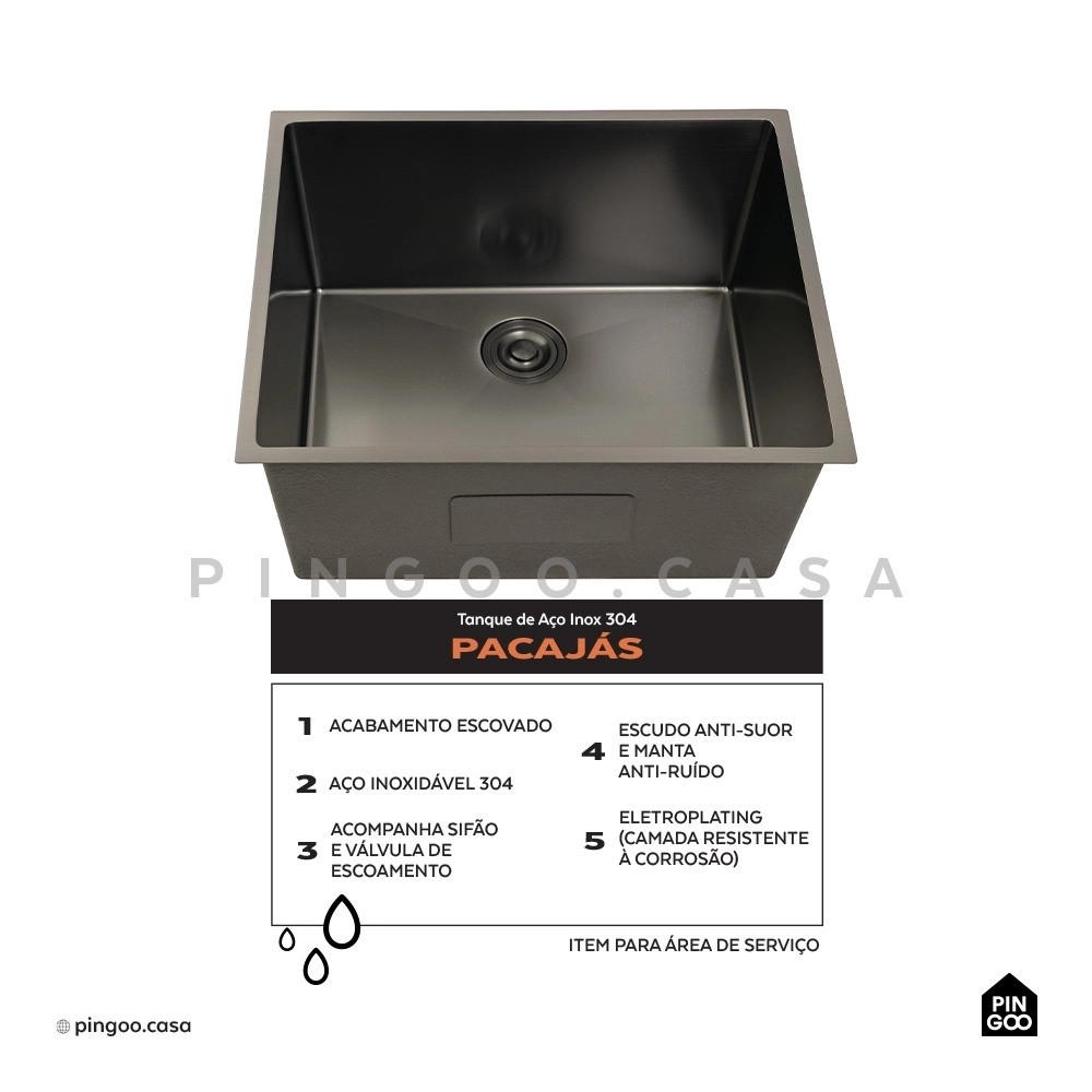 Kit Tanque Aço Inox 304 e Tábua de Apoio Pacajás Preto
