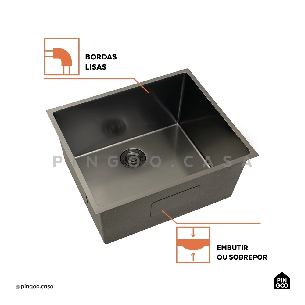 Kit Tanque Aço Inox 304 e Tábua de Apoio Pacajás Preto