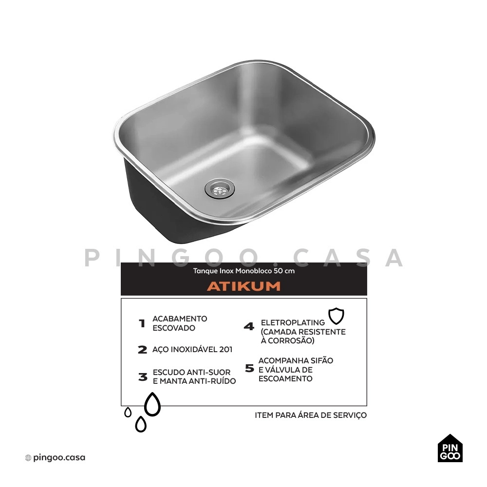 Kit Tanque Aço Inox Atikum e Torneira Capivari Prata