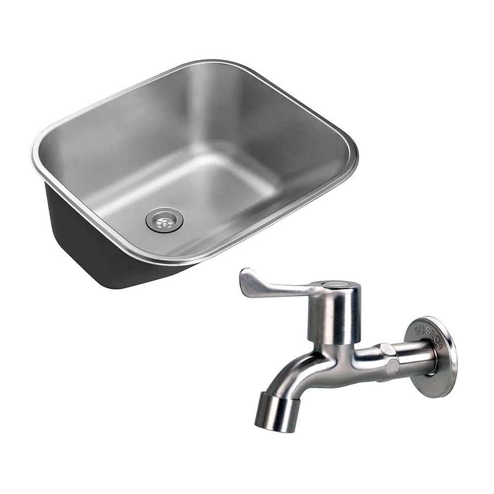 Kit Tanque Aço Inox Atikum e Torneira Paranaíba Prata