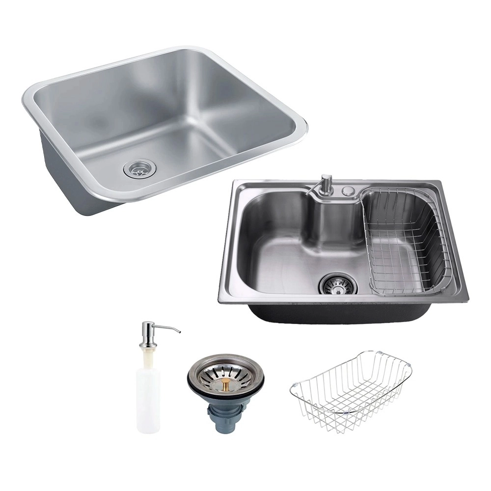 Kit Tanque Aço Inox e Kit Cuba Para Cozinha Carajás Prata
