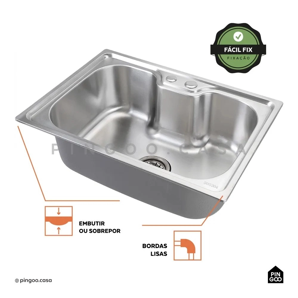 Kit Tanque Aço Inox e Kit Cuba Para Cozinha Carajás Prata