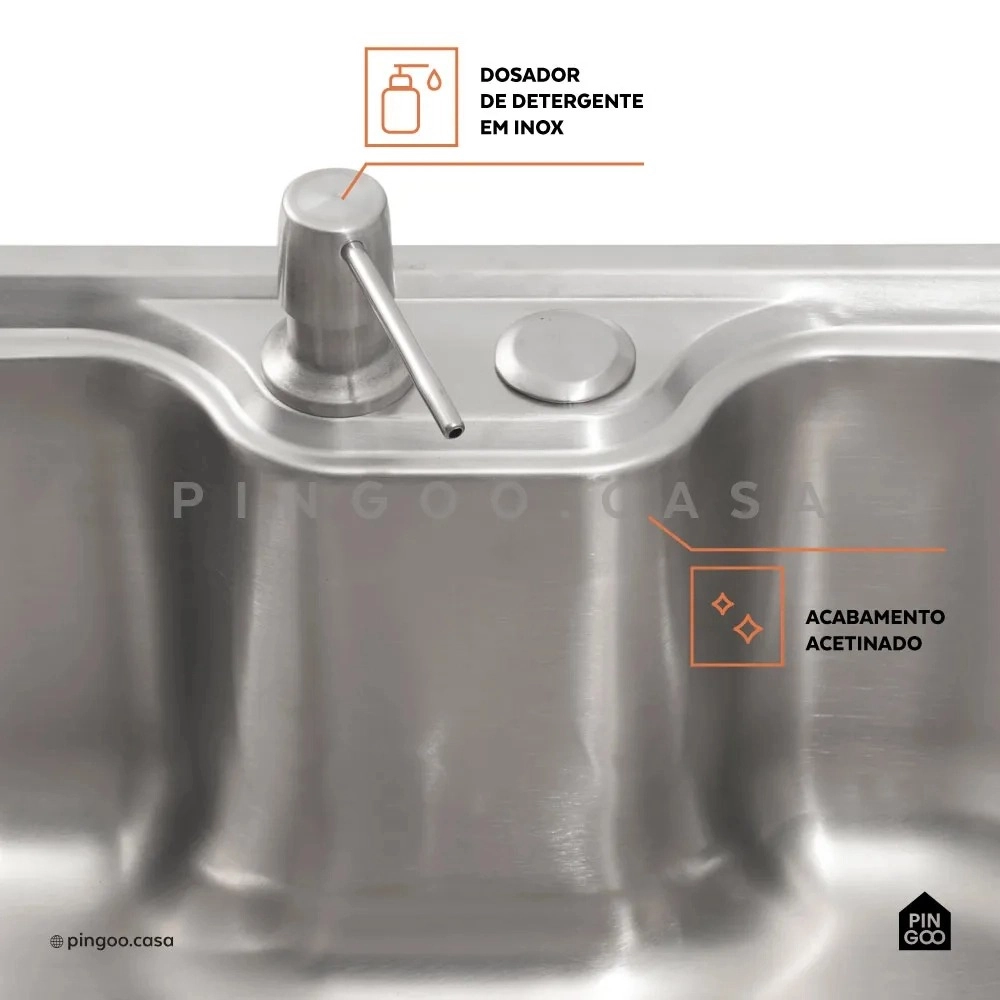 Kit Tanque Aço Inox e Kit Cuba Para Cozinha Carajás Prata