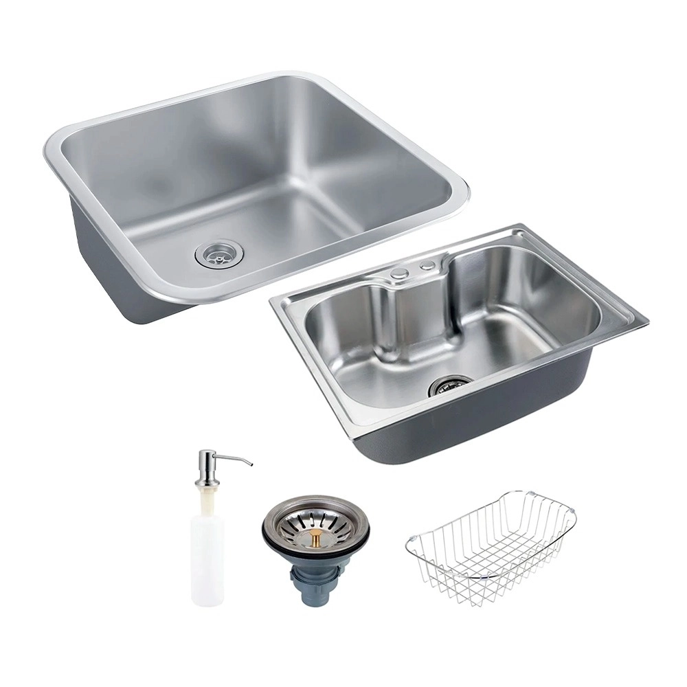 Kit Tanque Aço Inox e Kit Cuba Para Cozinha Nawa Prata