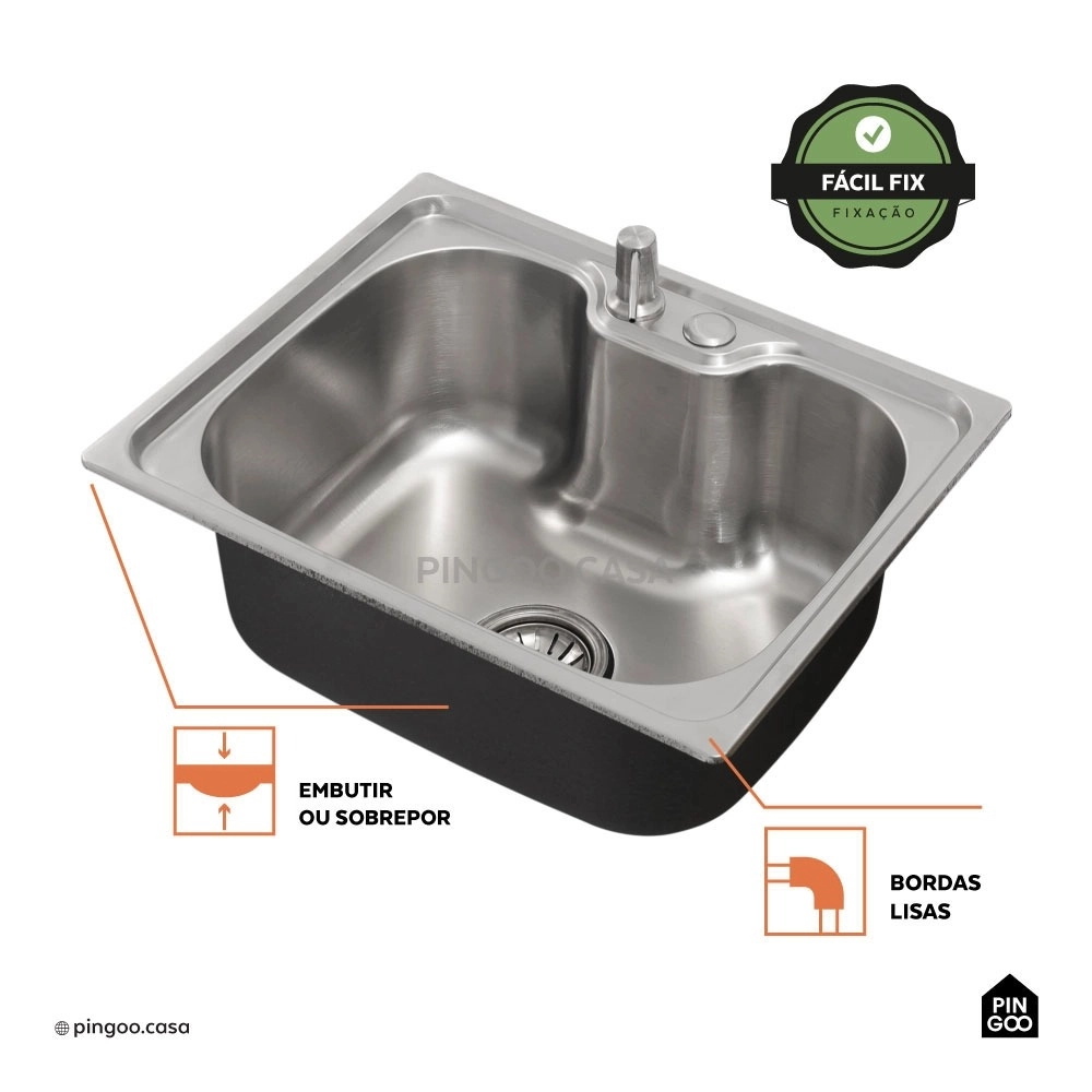 Kit Tanque Aço Inox e Kit Cuba Para Cozinha Nawa Prata