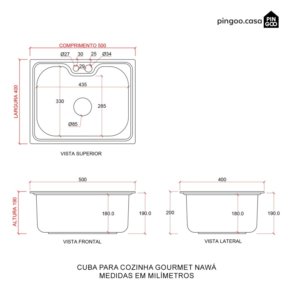 Kit Tanque Aço Inox e Kit Cuba Para Cozinha Nawa Prata