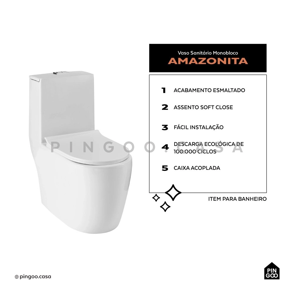 Kit Vaso Sanitário Monobloco Amazonita e Ducha Higiênica para Banheiro Apa - Branco e Prata