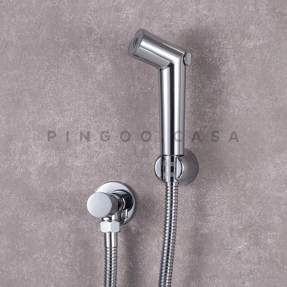 Kit Vaso Sanitário Monobloco Amazonita e Ducha Higiênica para Banheiro Apa - Cinza e Prata