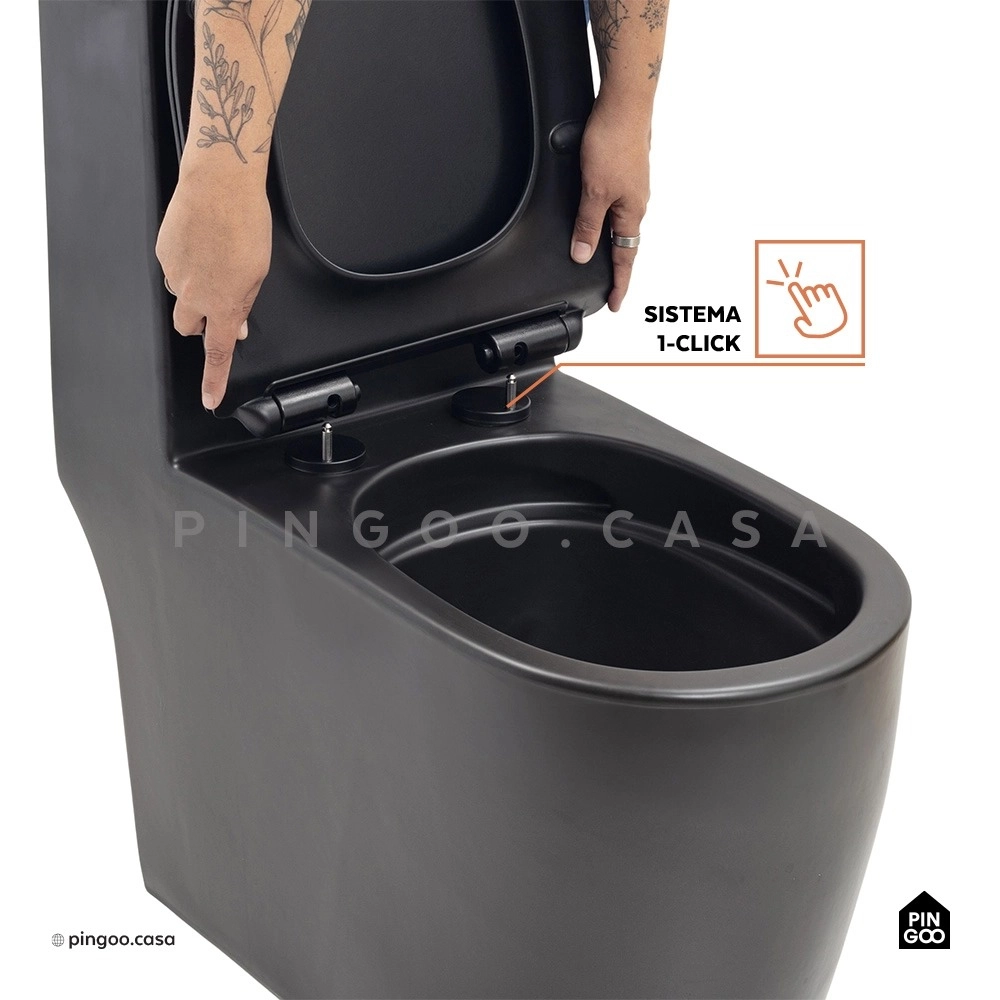 Kit Vaso Sanitário Monobloco Amazonita e Ducha Higiênica para Banheiro Apa - Prata e Preto