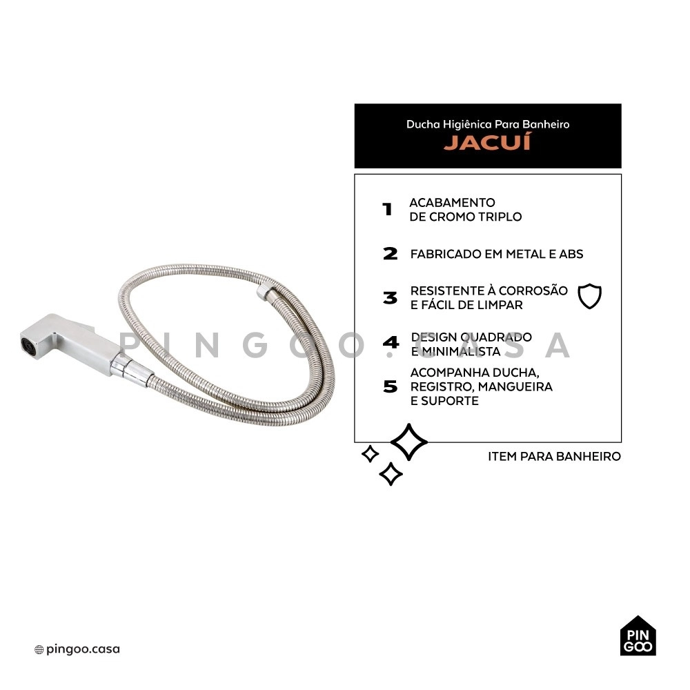 Kit Vaso Sanitário Monobloco Amazonita e Ducha Higiênica para Banheiro Jacuí - Branco e Prata