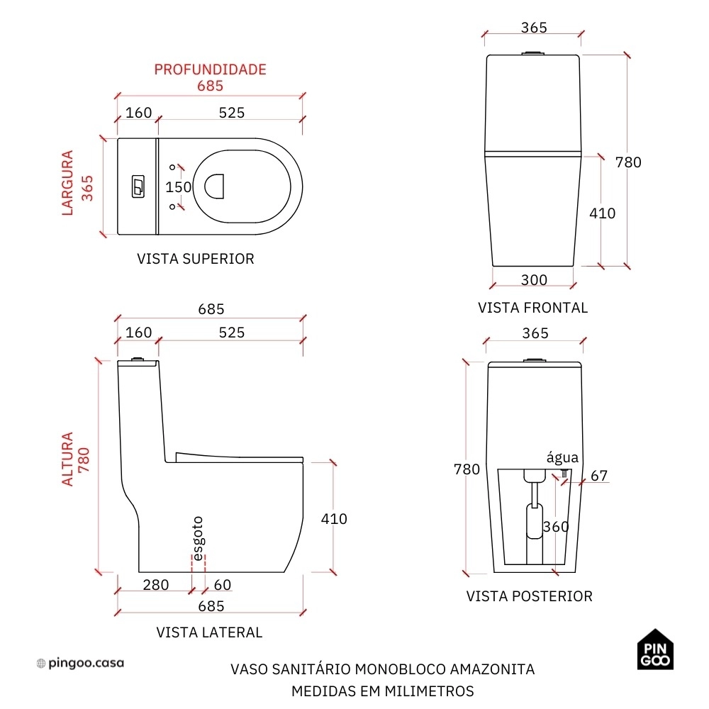 Kit Vaso Sanitário Monobloco Amazonita e Ducha Higiênica para Banheiro Jacuí - Branco e Prata