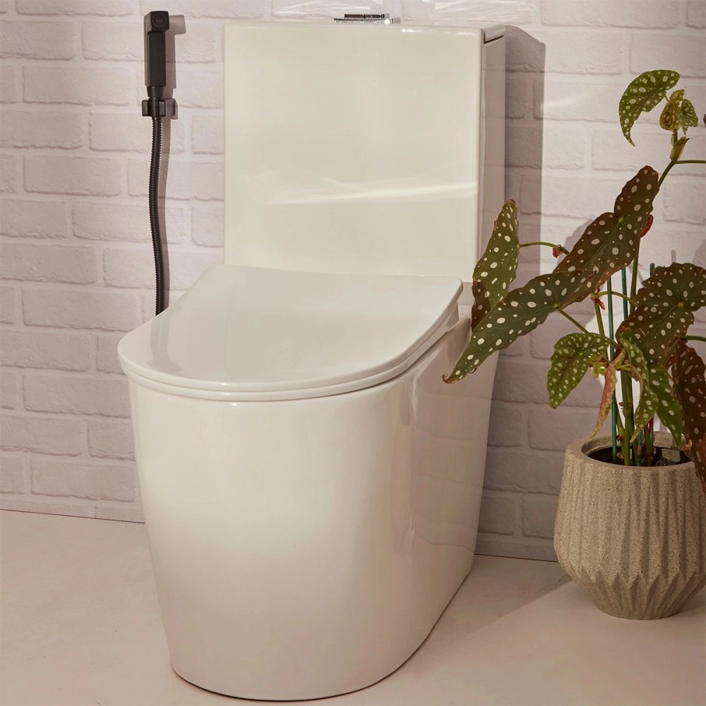 Kit Vaso Sanitário Monobloco Amazonita e Ducha Higiênica para Banheiro Jacuí - Branco e Preto