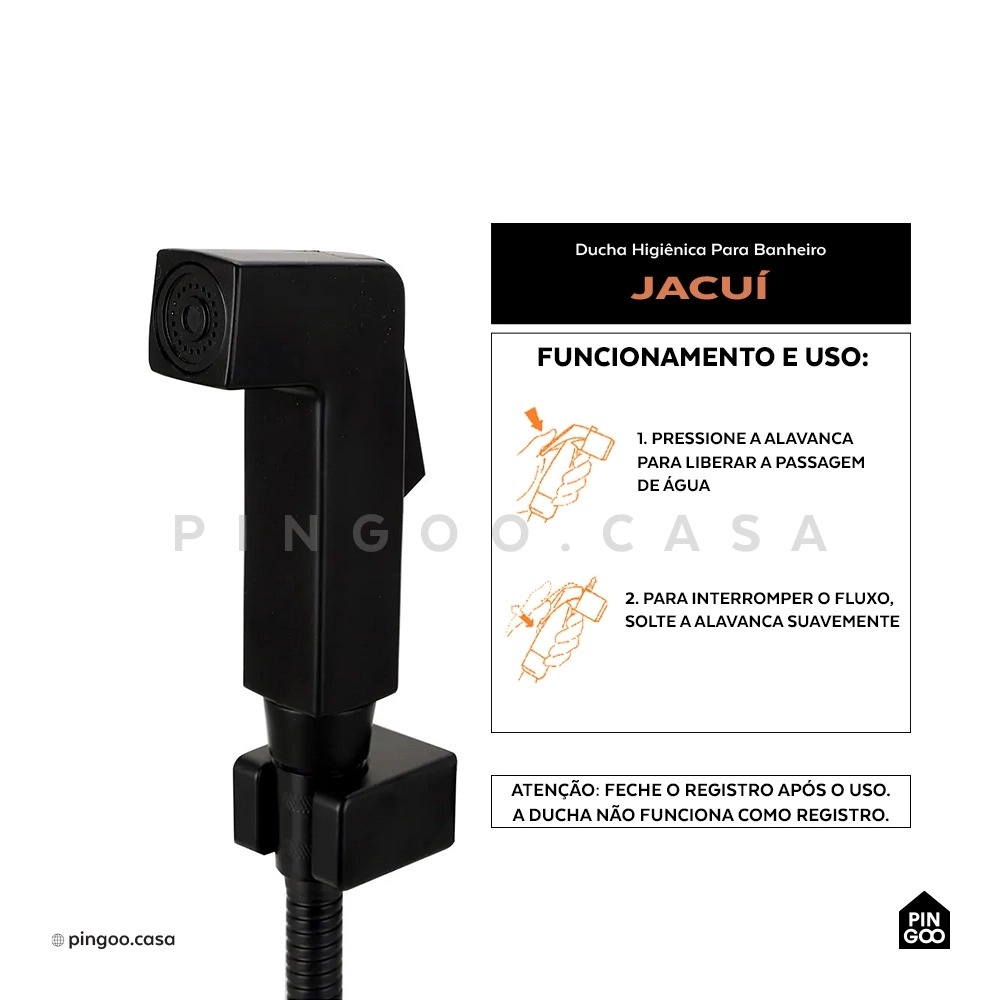 Kit Vaso Sanitário Monobloco Amazonita e Ducha Higiênica para Banheiro Jacuí - Cinza e Preto