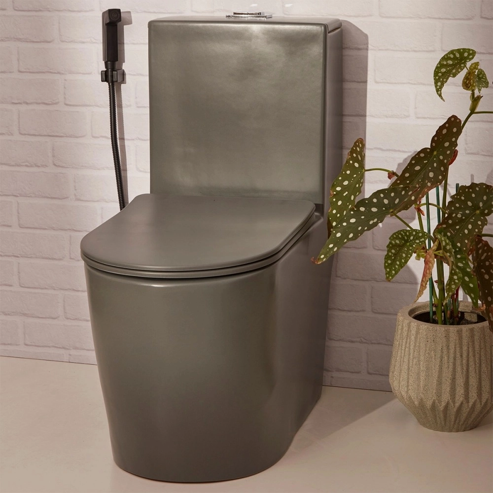 Kit Vaso Sanitário Monobloco Amazonita e Ducha Higiênica para Banheiro Jacuí - Cinza e Preto