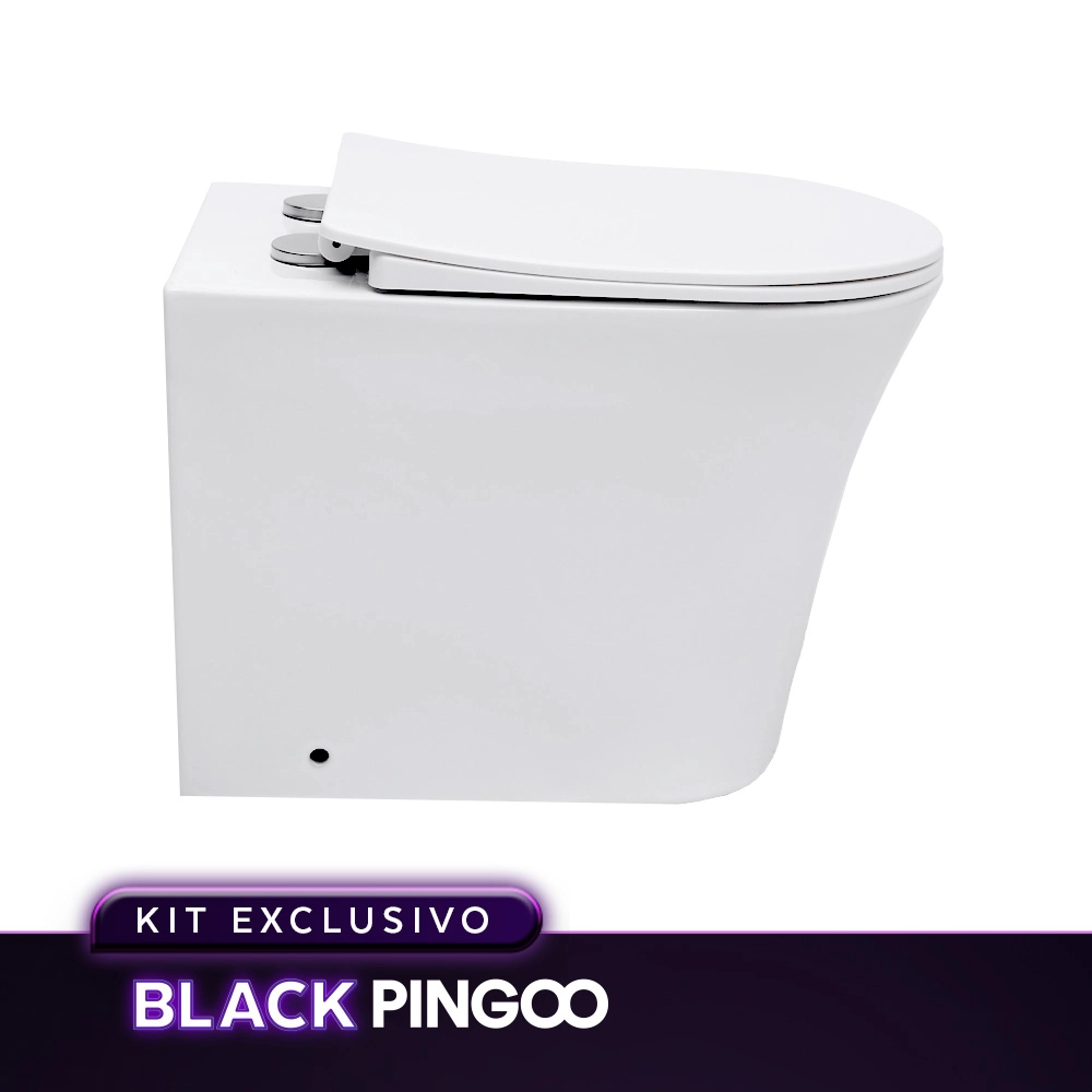 Kit Vaso Sanitário Convencional Tanzanita Branco e Ducha Manual Jacuí Pingoo.casa - Branco e Preto