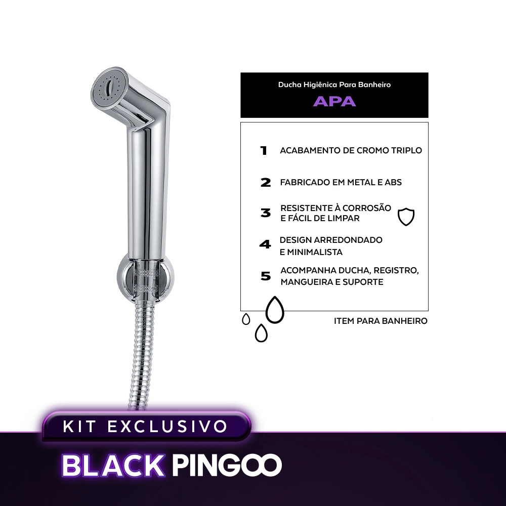 Kit Vaso Sanitário Convencional Turmalina Branco e Ducha Manual Apa Pingoo.casa - Branco e Prata Kit Vaso Sanitário Convencional Turmalina Branco e Ducha Manual Apa Pingoo.casa - Branco e Prata